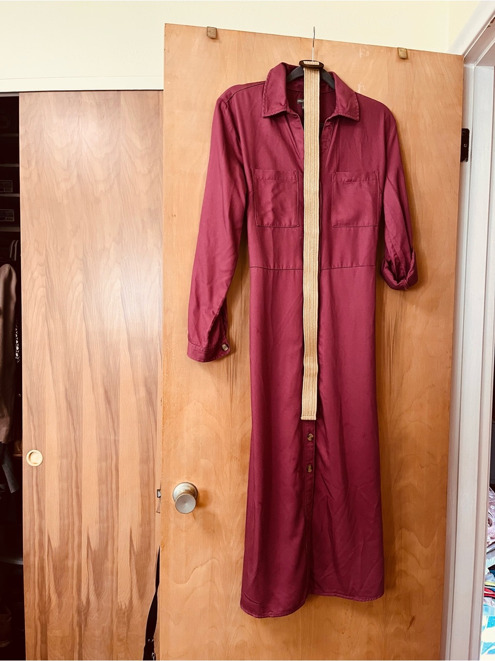 Falls Creek Long-Sleeve Button-Front Dress in Burgundy